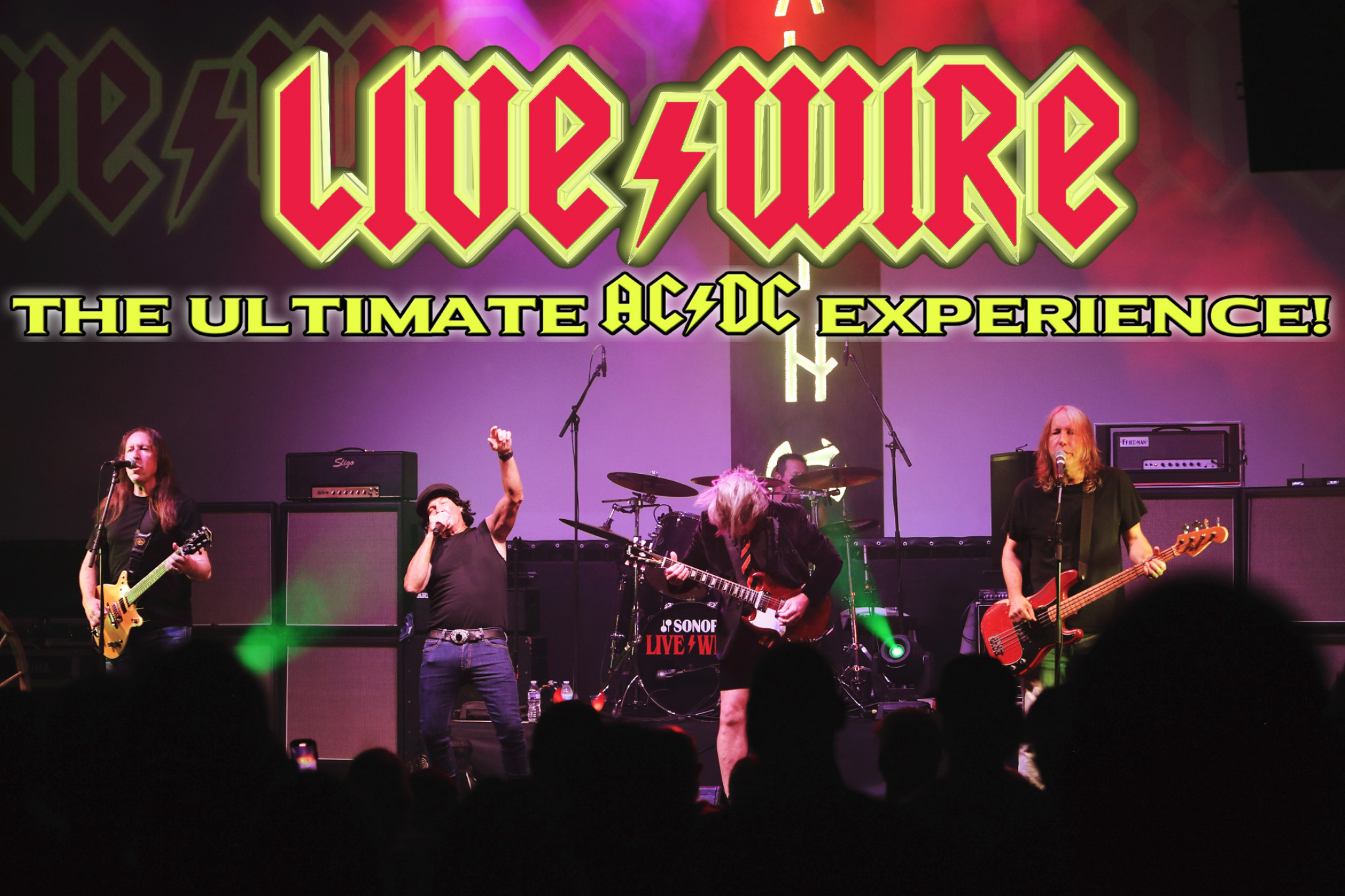 LIVE WIRE performing live on stage with logo and concert lighting